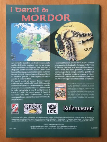 I DENTI DI MORDOR – Modulo Le Fortezze della Terra di Mezzo GiRSA Signore degli Anelli – Stratelibri – 1993