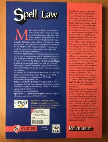 SPELL LAW: Il libro della magia – Rolemaster – Stratelibri – 1993 – NUOVO