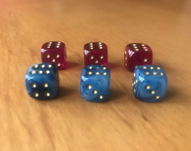 SET di 6 DADI D6 da 10mm COLORI ROSSO E BLU – Giochi di ruolo GDR RPG + SACCHETTO OMAGGIO